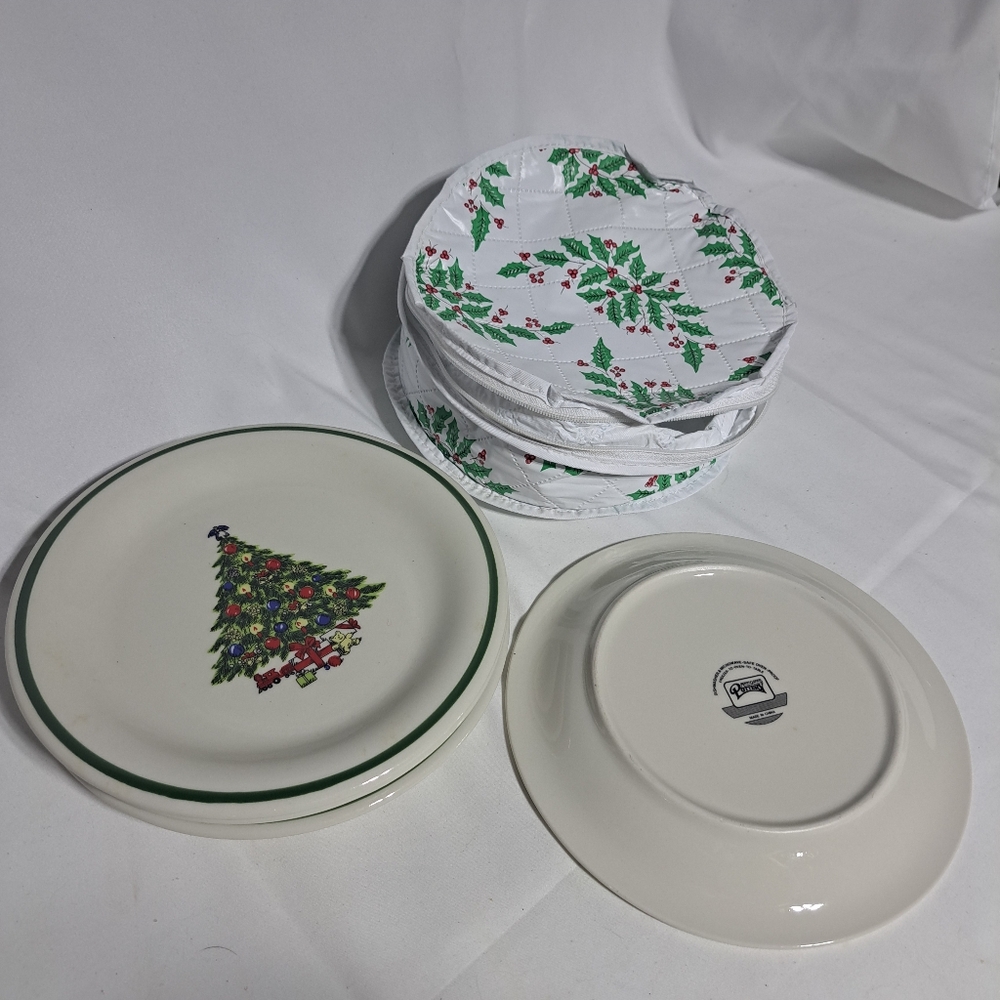 Mount Clemons Pottery Stoneware 4 Ct Salad Plates W/ Bag Christmas Tree Design - Picture 3 of 5